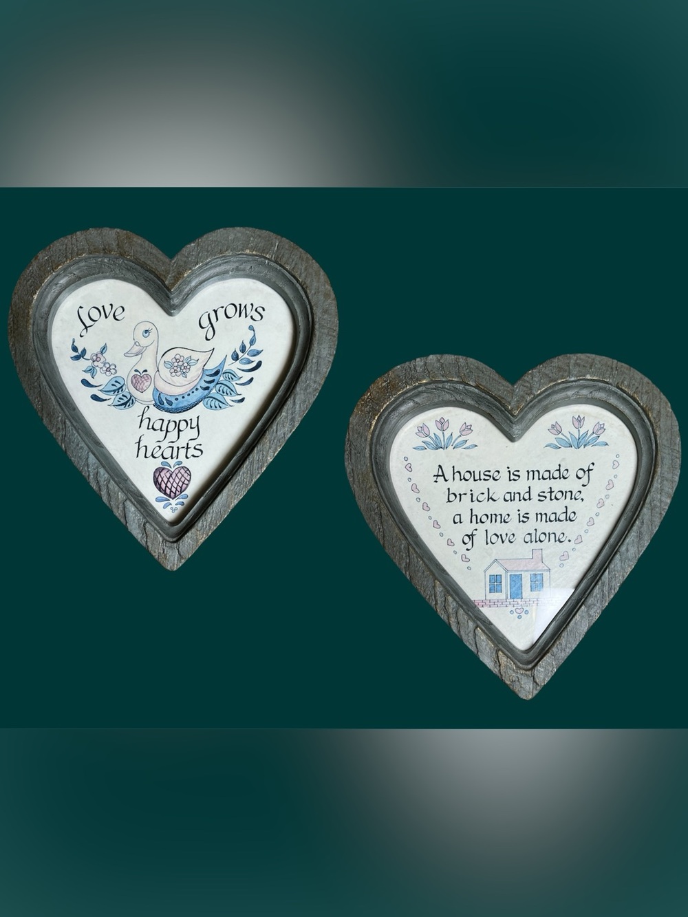 Grandmacore Cottagecore goose Heart Wall Plaque Set - Blue and Gray